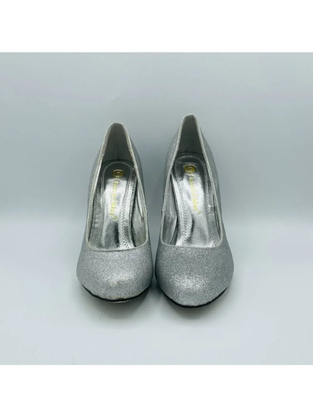 Chase & Chloe Shoes Womens Size 7 Silver Glitter Shiny Heels Stiletto Pumps Slip